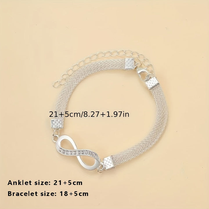 2Pcs Infinity Design Inlaid Rhinestone Bracelet and Anklet Chain Gen U Us Products