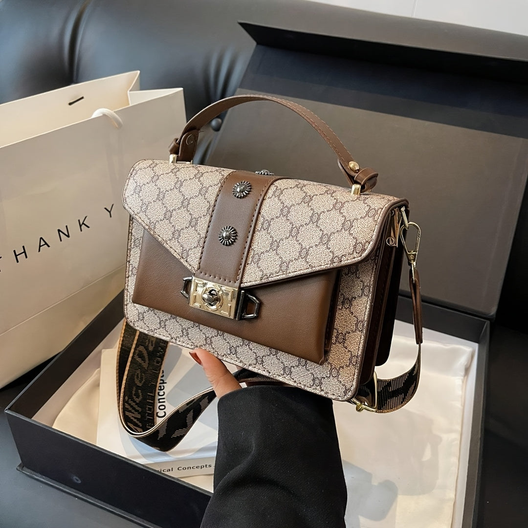 Straps Handle Lock Double Layer PU Leather Handbags - Flossy Mom