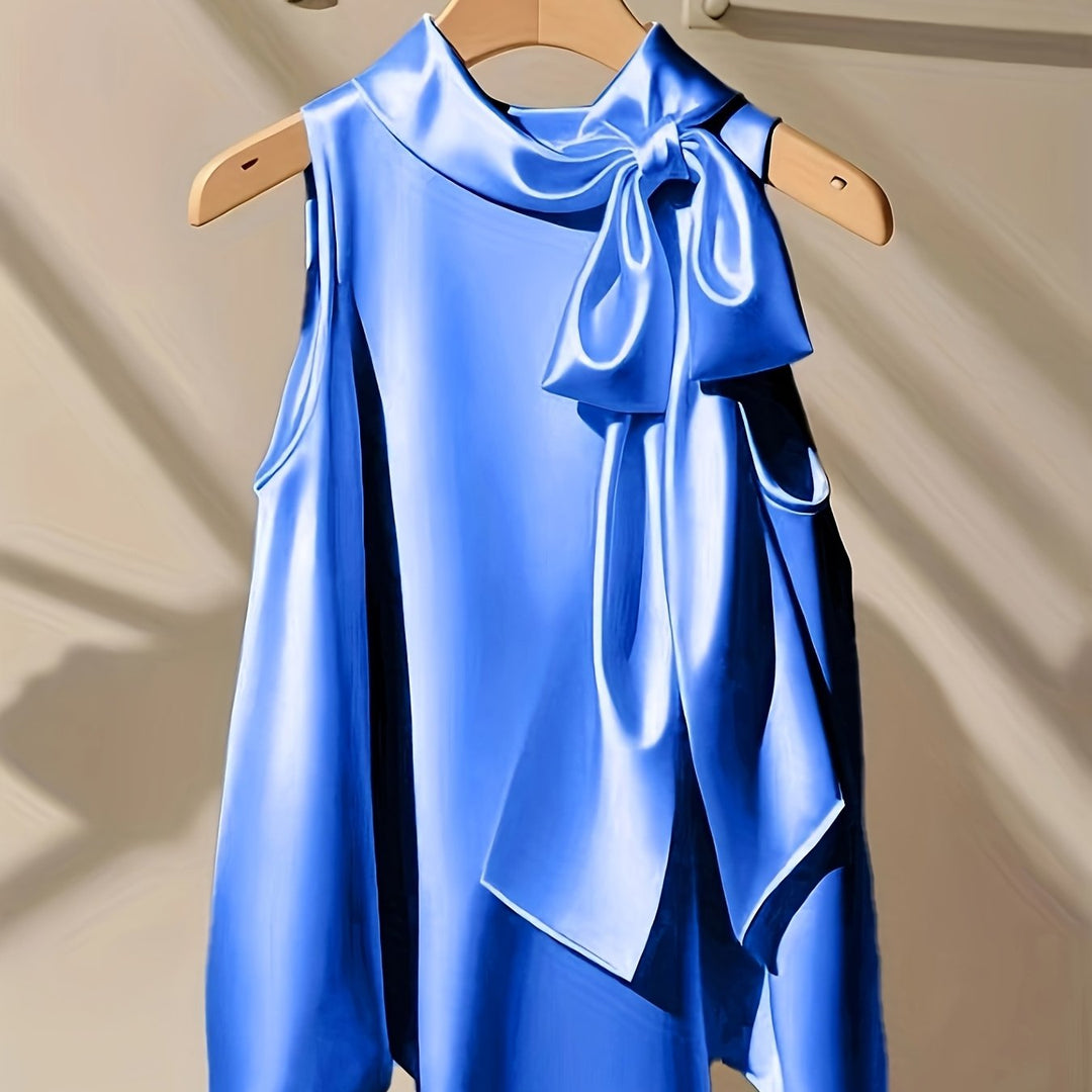 Silky-Like Sleeveless Bow Detail Polished Blouses - Flossy Mom
