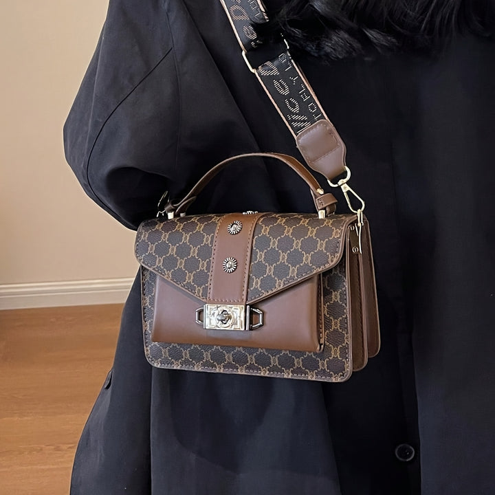 Straps Handle Lock Double Layer PU Leather Handbags - Flossy Mom