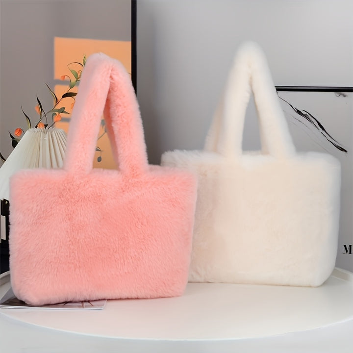 Oversized Fluffy Faux Fur Handbag with Cosmetic Pouch - Flossy Mom