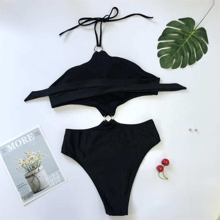 Solid Color Belt Loop Tie High Elasticity One Piece Swimsuits