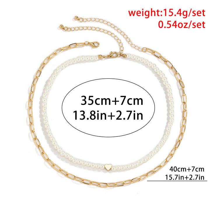 Geometric Beaded Pearls Heart Pendant Necklace - Flossy Mom