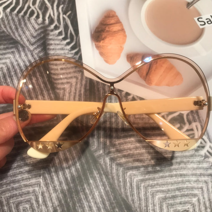 Gradient Glam Hollowed-Out Oversize Round Sunglasses - Flossy Mom