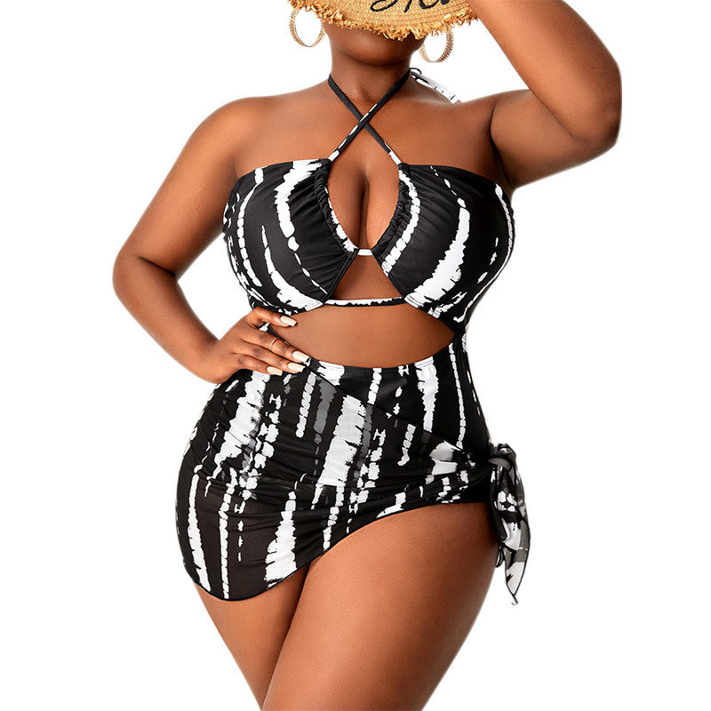 Women's Plus Size Striped Backless Bikini