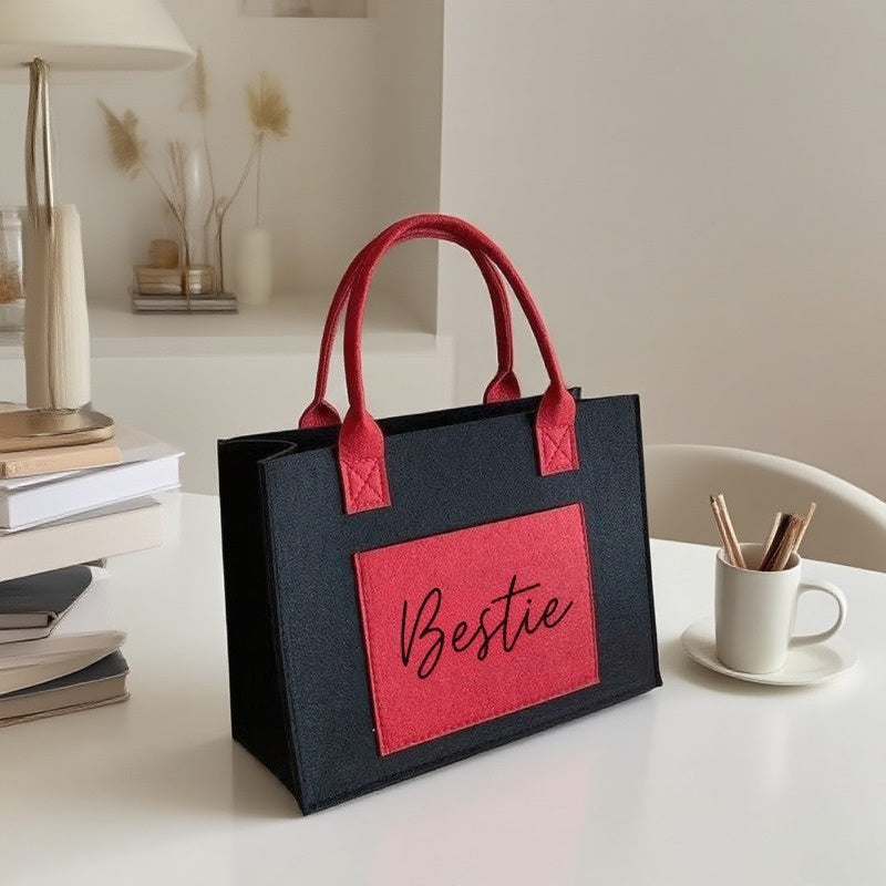 Fashionable Bestie Cursive Print Large Handbags - Flossy Mom