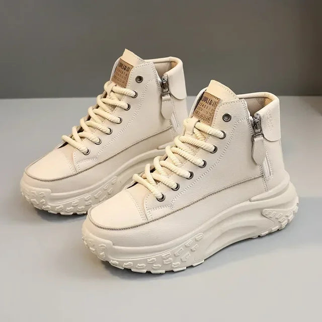 Women's Pin Stripe Platform Sneakers In Khaki — Flossy Mom Trendy Walkable Style