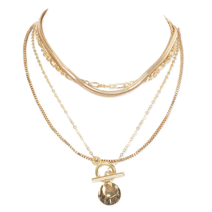 Multi-Layer Round Pendant Cross Chains Necklace - Flossy Mom