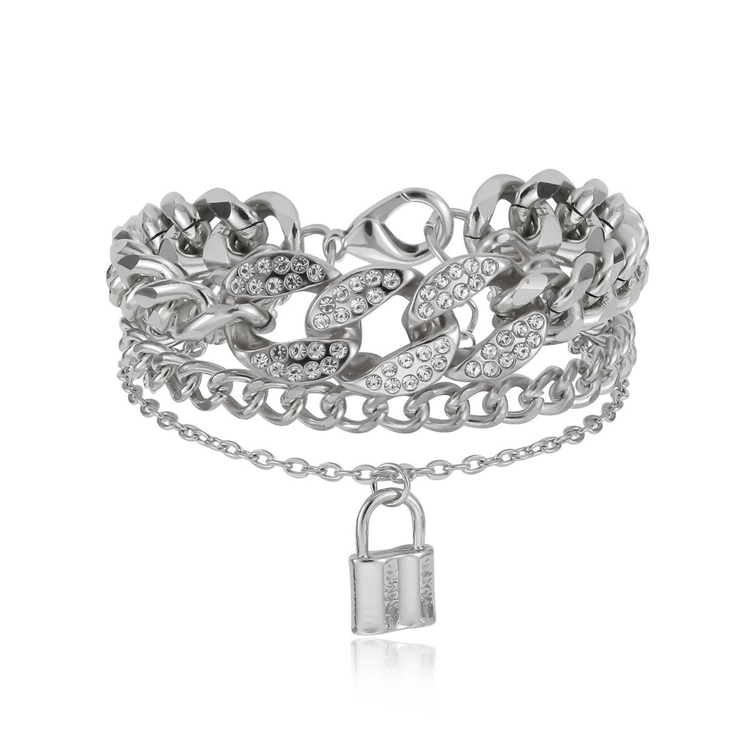 Women's Diamond Lock Pendant Multi-Layer Bracelet Luxury