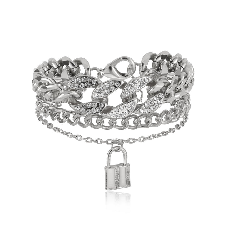 Women's Diamond Lock Pendant Multi-Layer Bracelet Luxury
