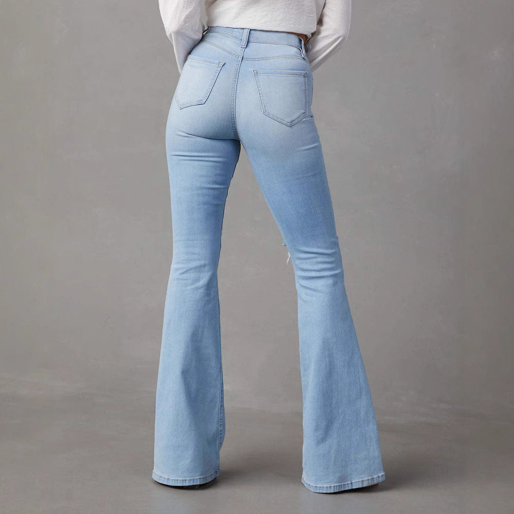 Streetwear High Waist Ripped Flare Women's Denim Jeans