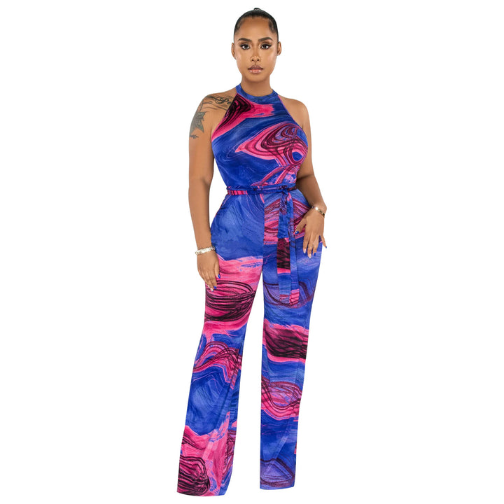 60's Inspired Sleeveless Lace-up Flower Child Jumpsuits