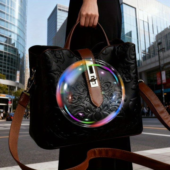 Glam Floral Print Handle Strap PU Leather Handbags - Flossy Mom