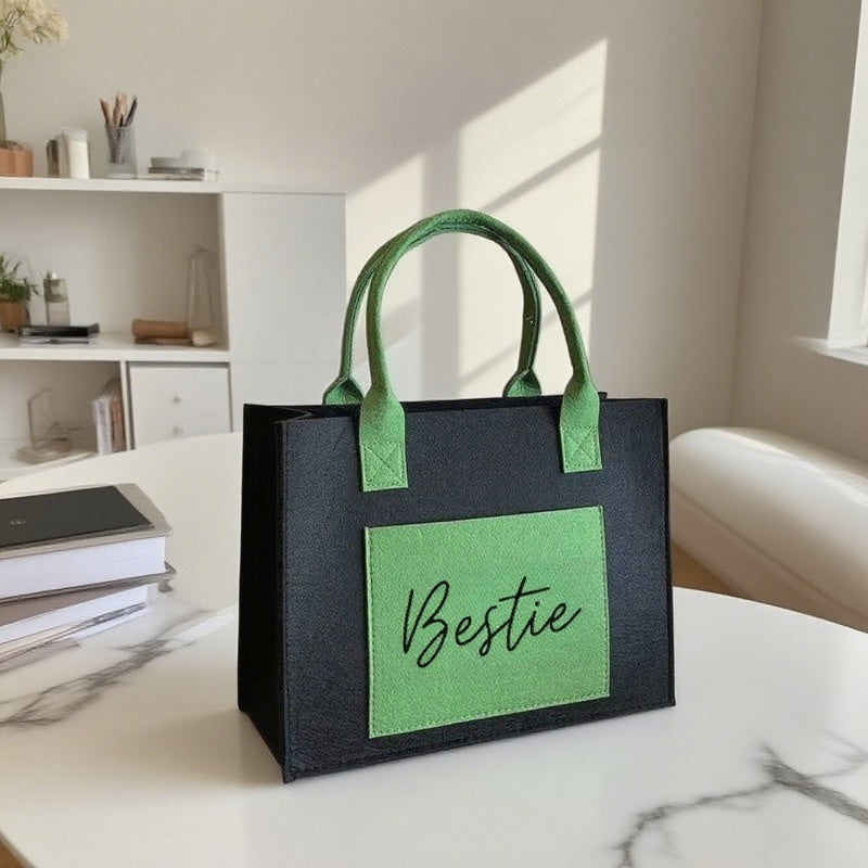 Fashionable Bestie Cursive Print Large Handbags - Flossy Mom