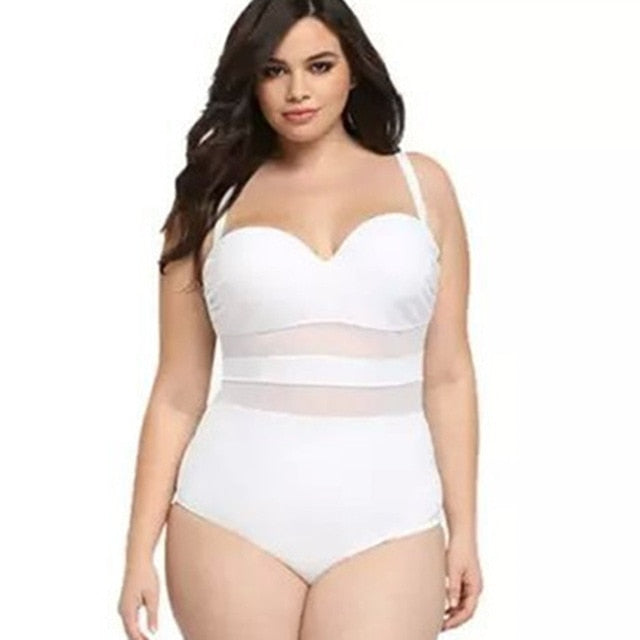 Plus Size Women See-Through Mesh One-Piece Swimsuits