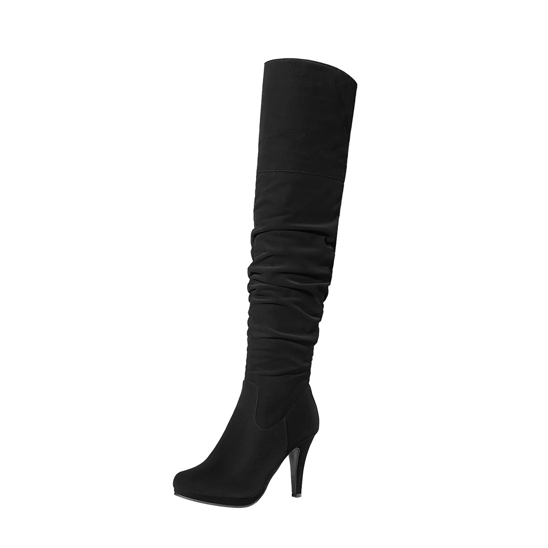 Luxe Sleek Chunky Heel Thigh-High Riding Boots - Flossy Mom