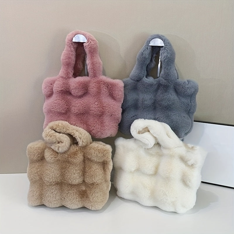 Large Golden-Tone Buttons Buckle Faux Fur Handbags - Flossy Mom