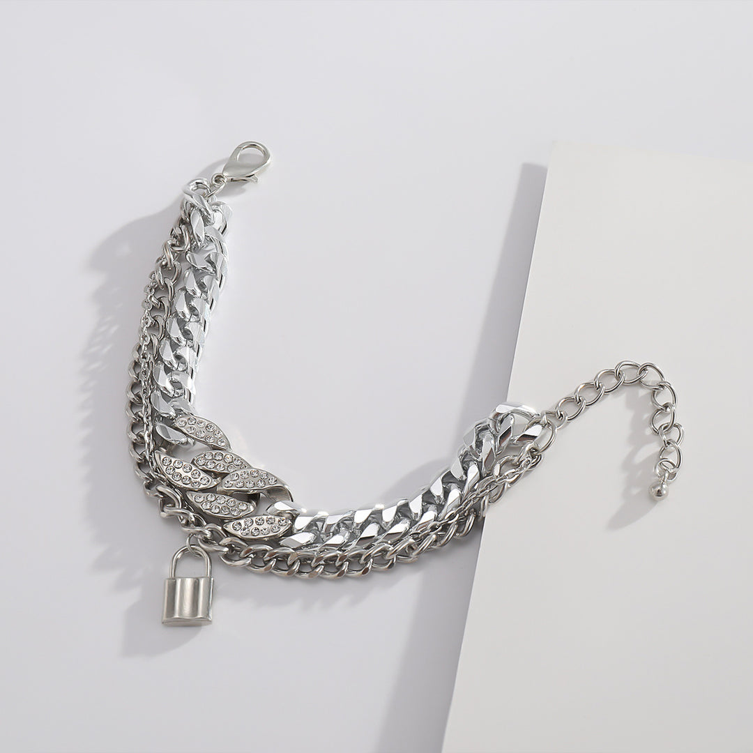Women's Diamond Lock Pendant Multi-Layer Bracelet Luxury