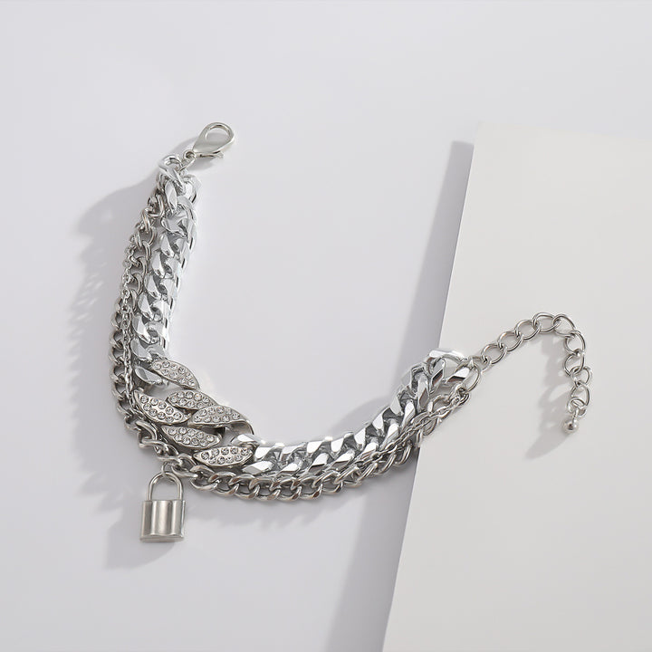 Women's Diamond Lock Pendant Multi-Layer Bracelet Luxury