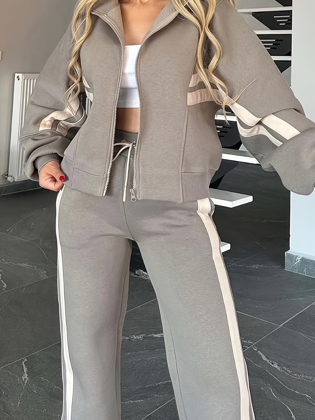 Y2K Soft Comfy Striped Plus Size Tracksuits - Flossy Mom