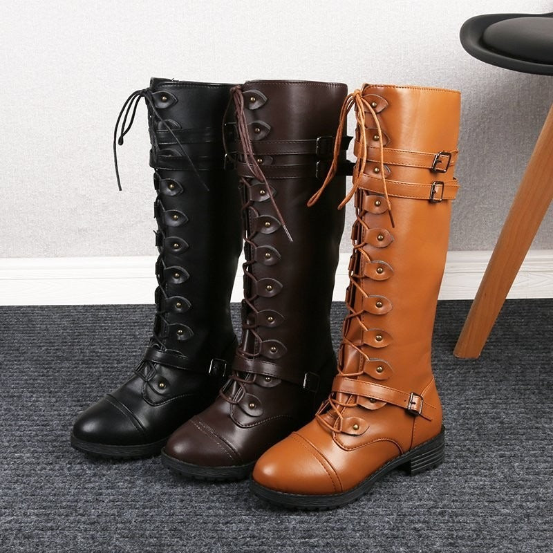 Women's Dark Brown, Ginger, and Black  Knee-High Riding Boots Equestrian Leather Style Flossy Mom