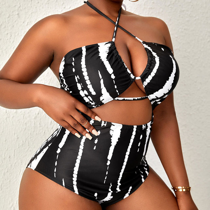 Women's Plus Size Striped Backless Bikini