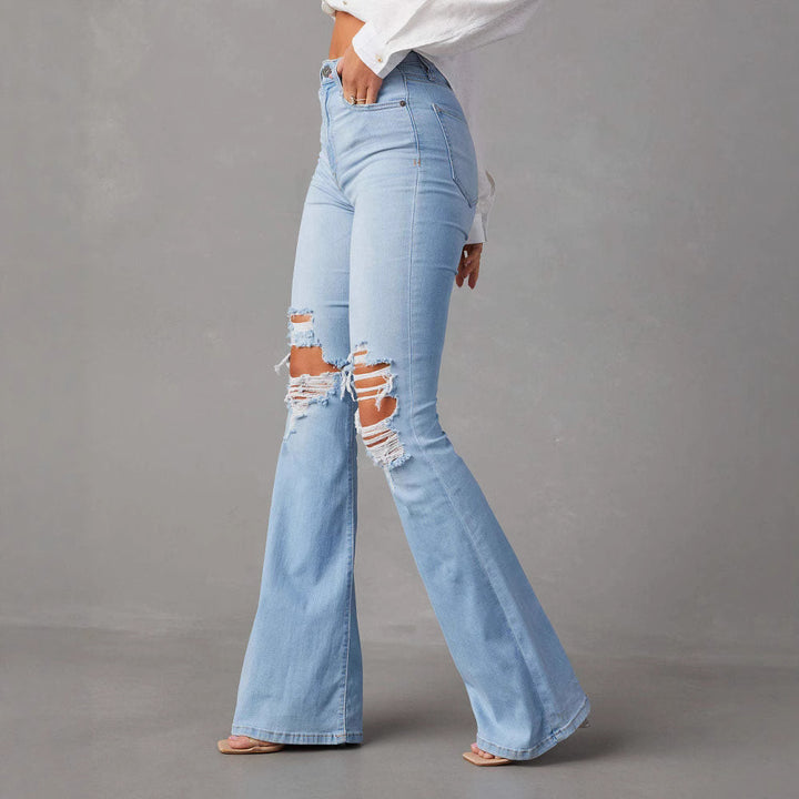 Streetwear High Waist Ripped Flare Women's Denim Jeans