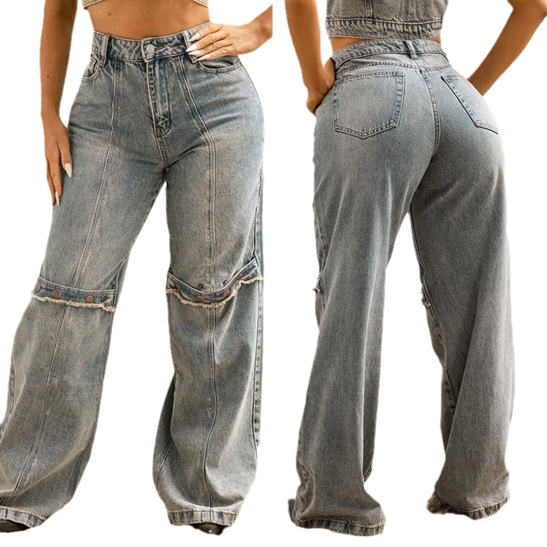 Wide-leg jeans shown from front and back on a white background