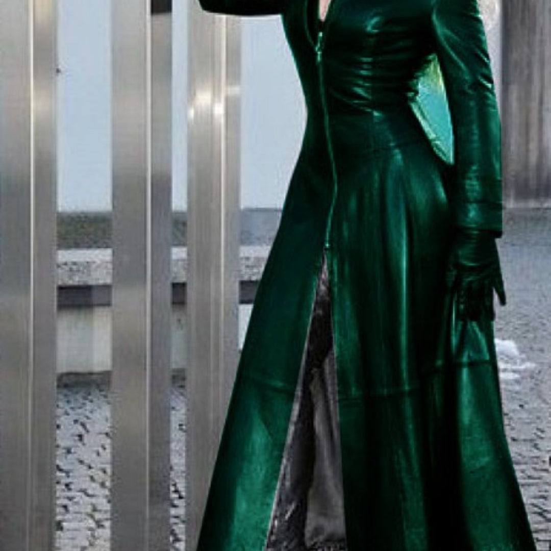 Luxe Stand-Up Collar Symmetrical Slit Hem Leather Coats - Flossy Mom