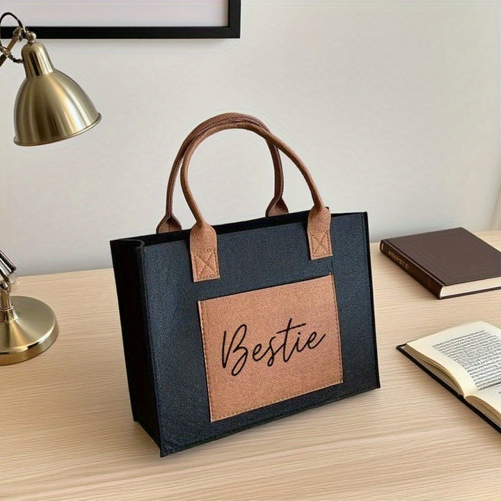 Fashionable Bestie Cursive Print Large Handbags - Flossy Mom