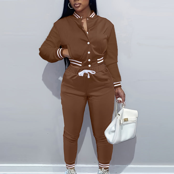 Trendy Streetwear Crop Baseball Jacket & Pants Set - Flossy Mom