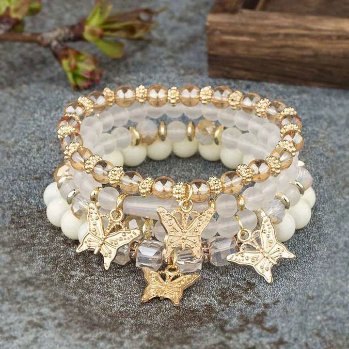 4pcs Multi Layered Butterfly Crystal Beaded Chain Bangle Bracelets - Gen U Us Products -  