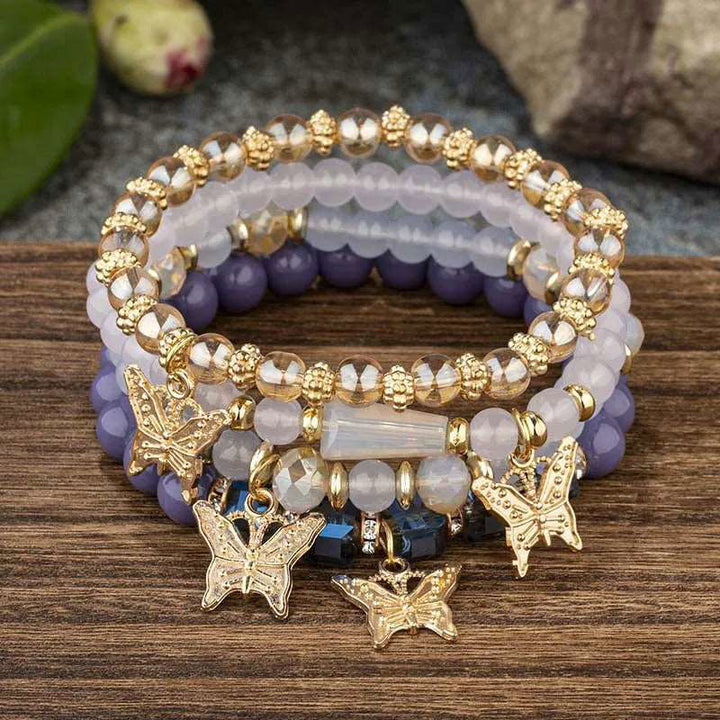 4pcs Multi Layered Butterfly Crystal Beaded Chain Bangle Bracelets - Gen U Us Products -  