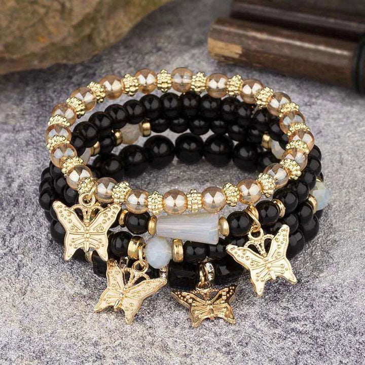 4pcs Multi Layered Butterfly Crystal Beaded Chain Bangle Bracelets - Gen U Us Products -  