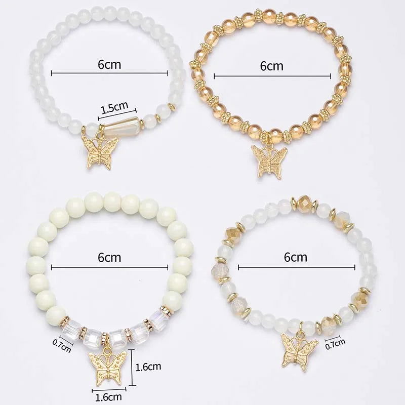 4pcs Multi Layered Butterfly Crystal Beaded Chain Bangle Bracelets - Gen U Us Products -  