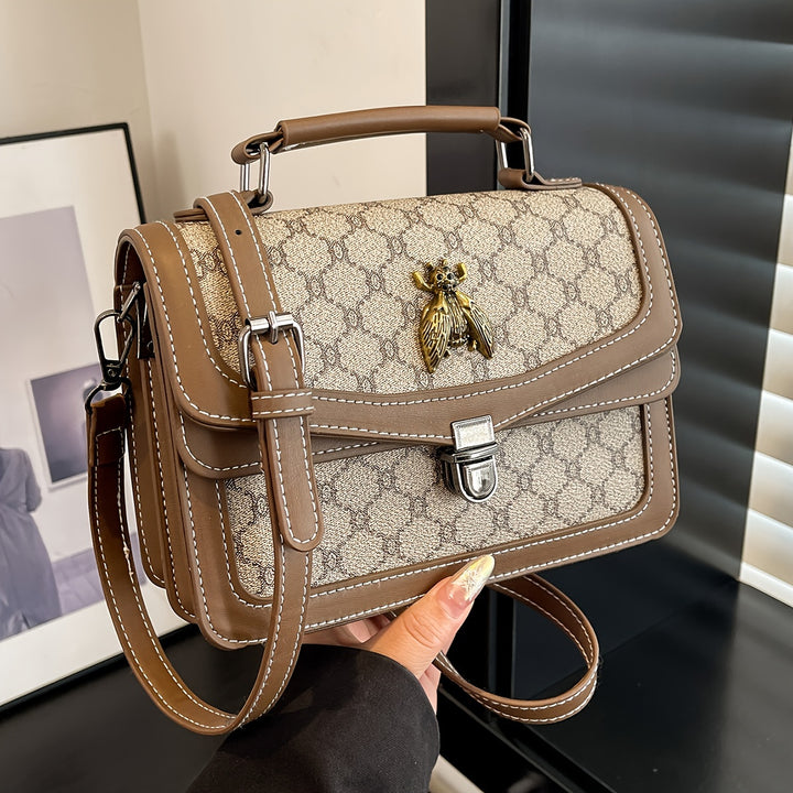 Geometric Pattern Strap Bee Pendant PU Leather Handbags - Flossy Mom