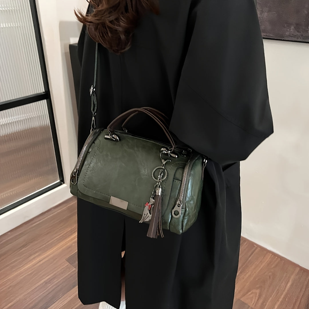 Classic PU Leather Boston Bags - Zipper & Keychain - Flossy Mom