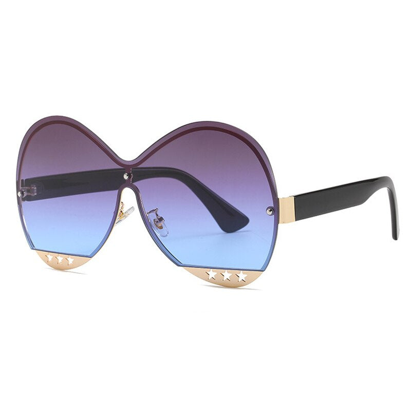 Gradient Glam Hollowed-Out Oversize Round Sunglasses - Flossy Mom