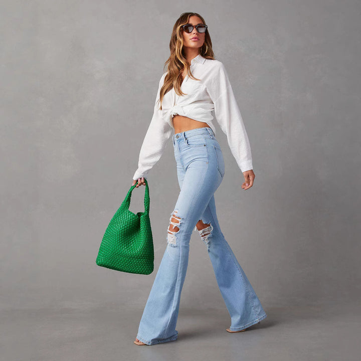 Streetwear High Waist Ripped Flare Women's Denim Jeans