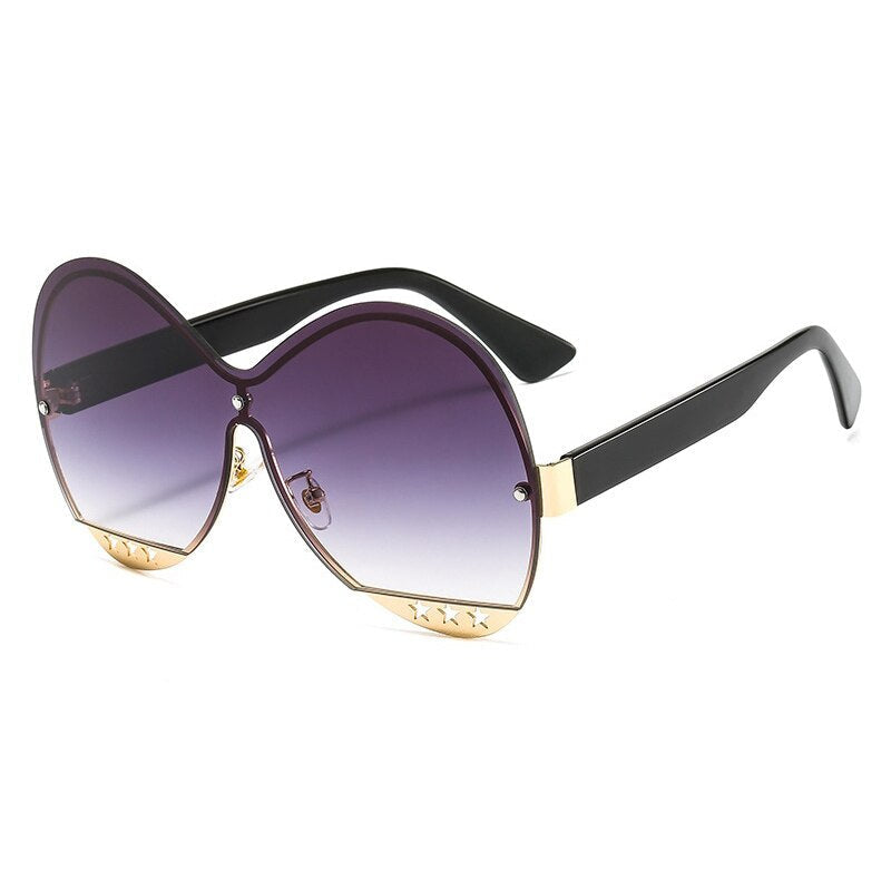 Gradient Glam Hollowed-Out Oversize Round Sunglasses - Flossy Mom