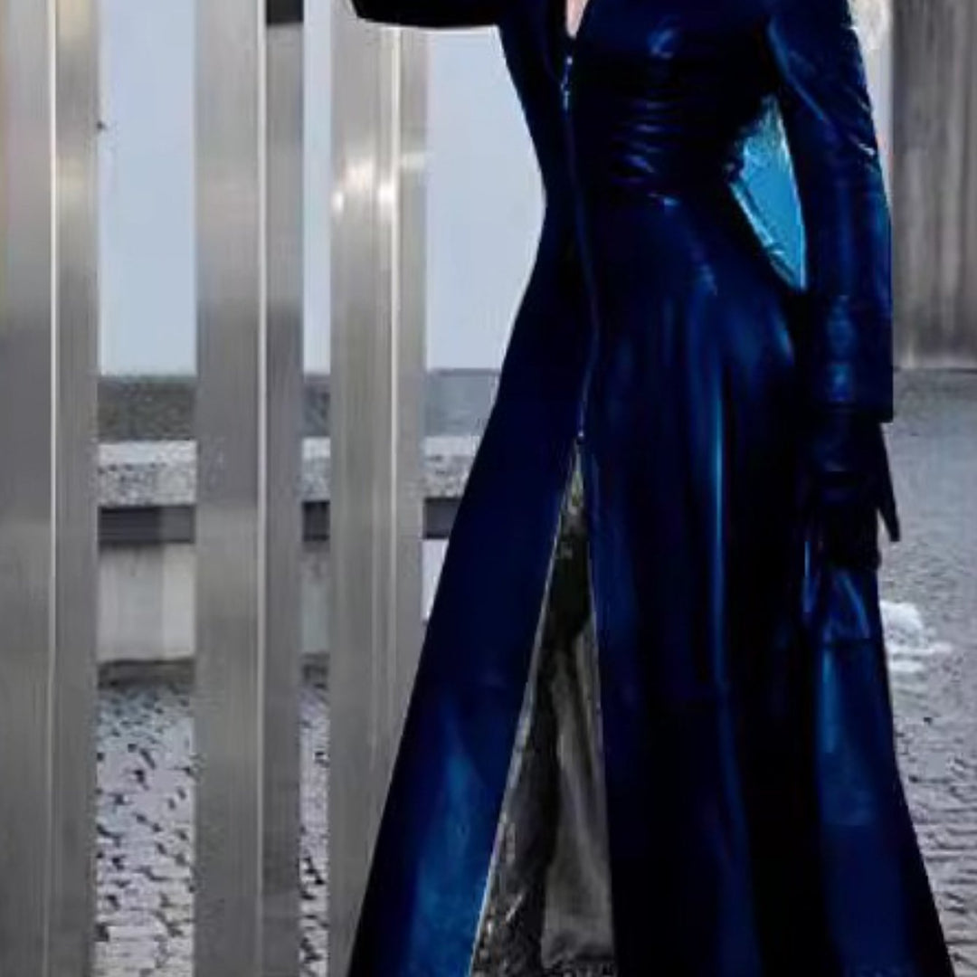 Luxe Stand-Up Collar Symmetrical Slit Hem Leather Coats - Flossy Mom