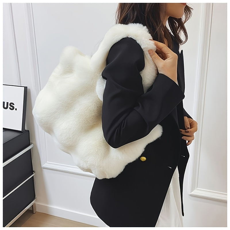 Large Golden-Tone Buttons Buckle Faux Fur Handbags - Flossy Mom