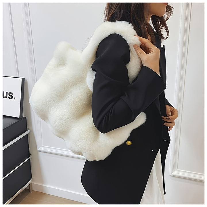 Large Golden-Tone Buttons Buckle Faux Fur Handbags - Flossy Mom