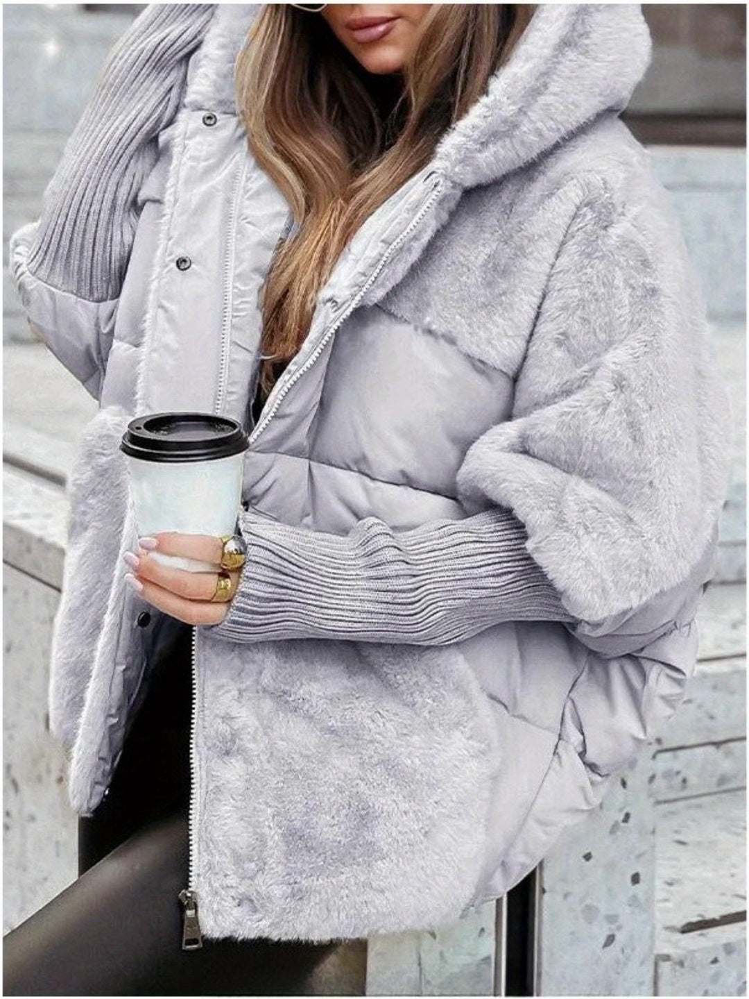 Winter Oversized Women's Coat with Faux Fur Collar - Flossy Mom