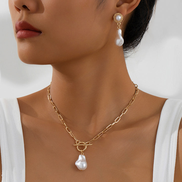 Baroque Pearl Pendant Earrings & Hollow Necklace - Flossy Mom