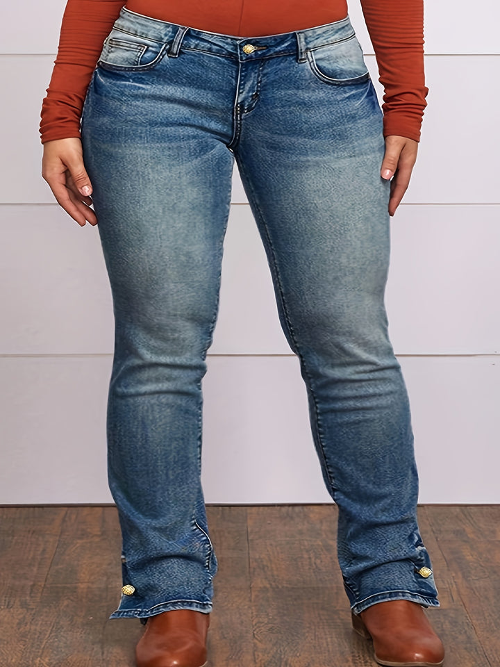 Curvy-fit  Stretch Straight Leg Plus-size Slit Denim Jeans - Flossy Mom