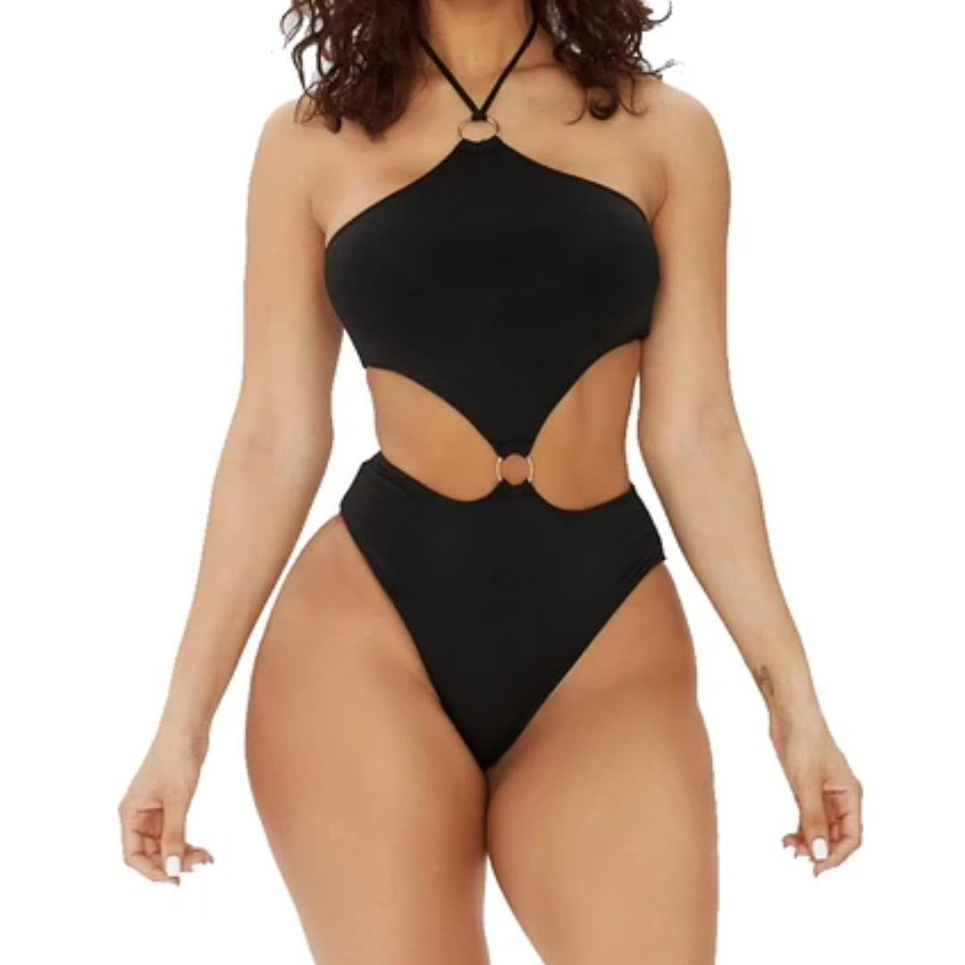 Solid Color Belt Loop Tie High Elasticity One Piece Swimsuits