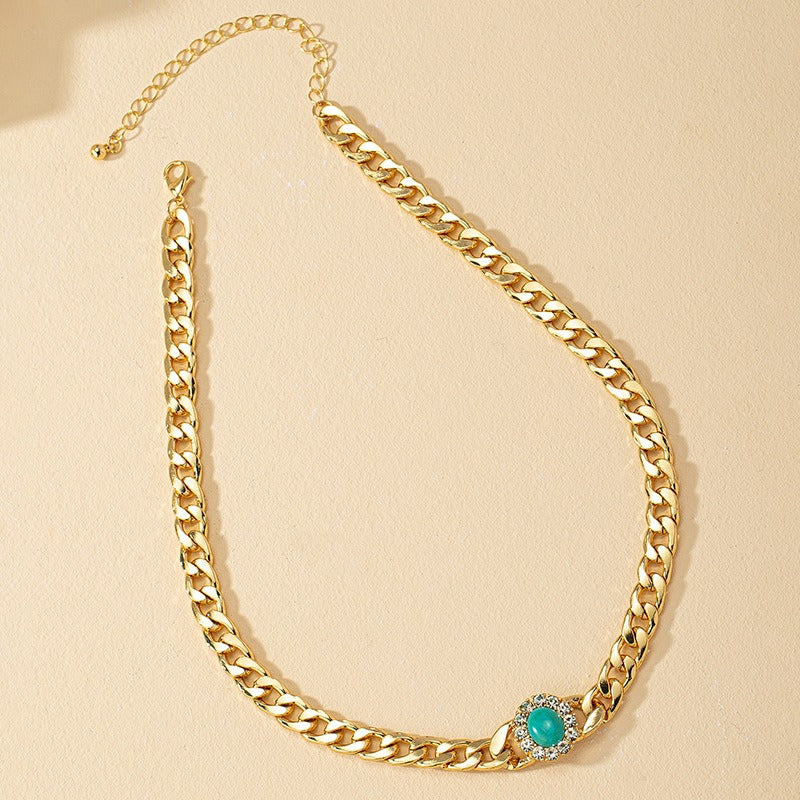 **Diamonds** **Turquoise** Thick Chain **Women's** **Necklace**