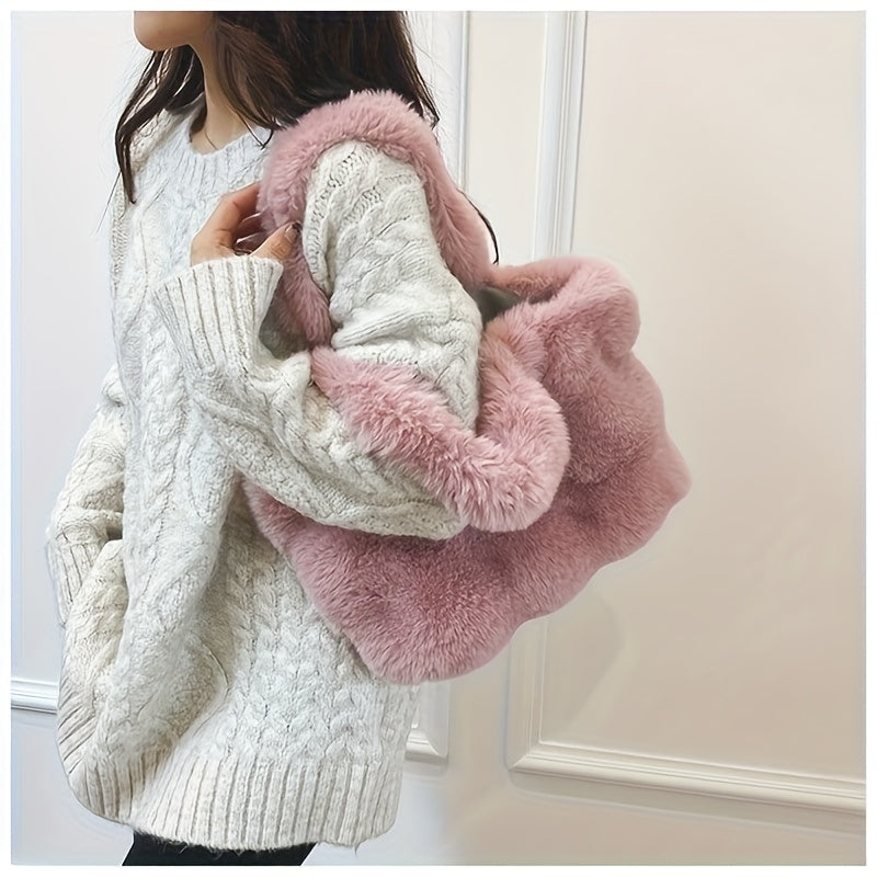 Large Golden-Tone Buttons Buckle Faux Fur Handbags - Flossy Mom