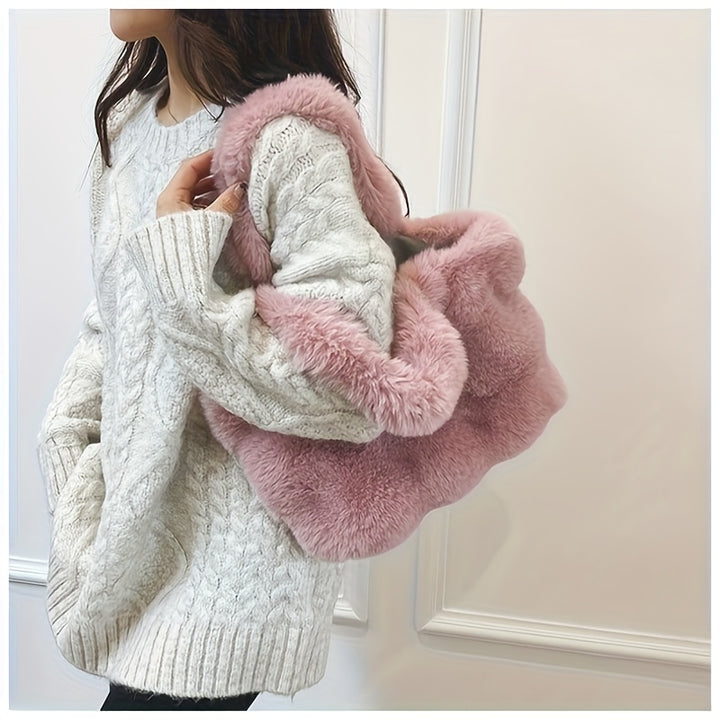 Large Golden-Tone Buttons Buckle Faux Fur Handbags - Flossy Mom